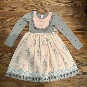 Giggle Moon Girls dress ballet shoes pointe size 7 grey pink long sleeve